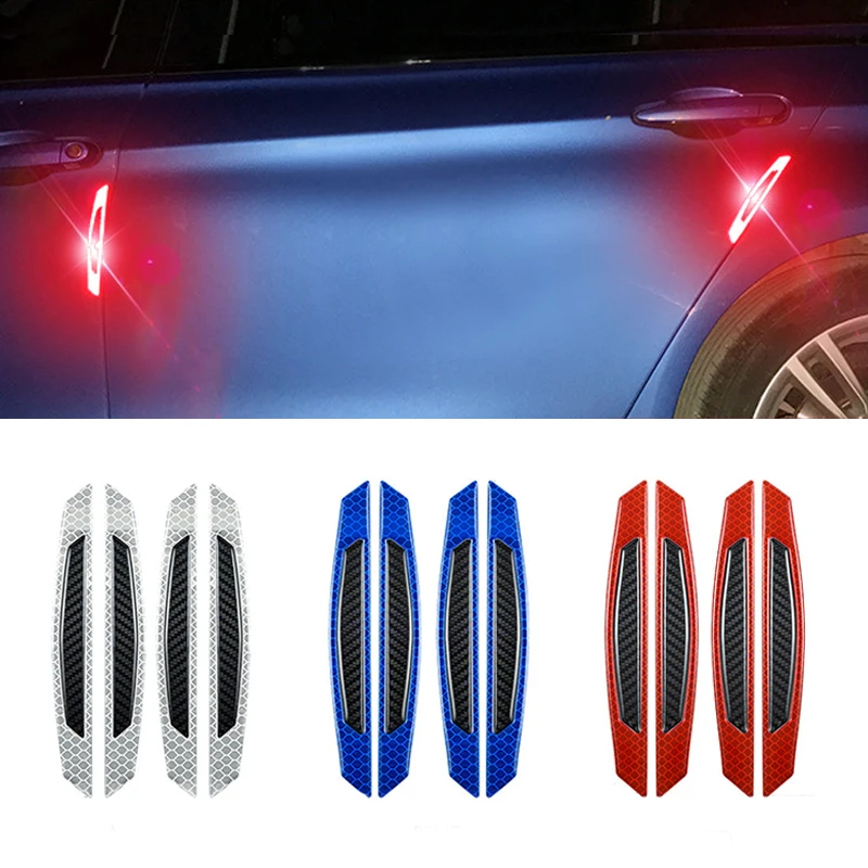 

Car Accessories Reflective Strips Carbon Fiber Warning Mark Auto Door Protector Cars Anti Scratch Stickers Glue Sticker For Car