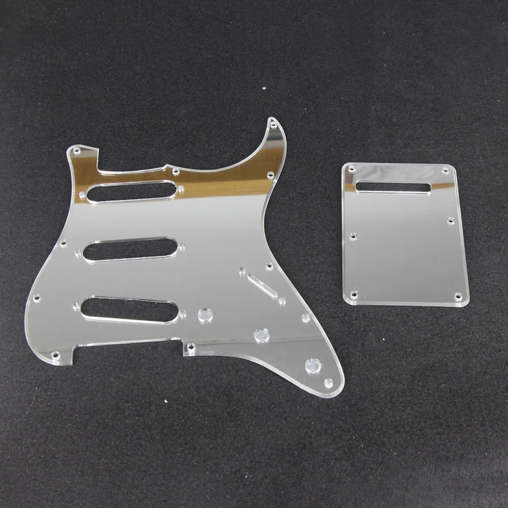 FLEOR Silver Mirror Electric Guitar Pickguard SSS 11 Holes& Back Plate& Screws for Mexico/USA Modern Strat Guitar Accessories