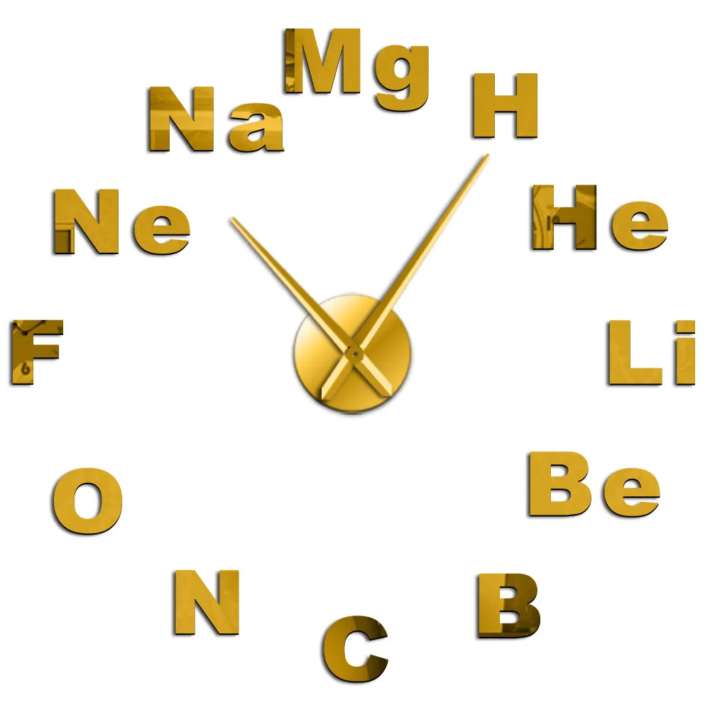 Сменная Таблица элементов DIY гигантские настенные часы химия наука зеркальные наклейки бескаркасные большие настенные часы классный декор искусство - Цвет: Gold