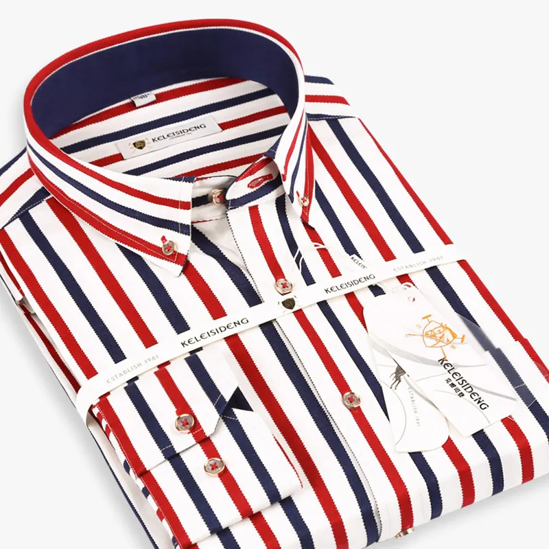 

Luxury High Quality Men Long Sleeve Striped Dress Shirt Slim Fit Wedding Formal Business Button-down Collar Male Casual Shirts