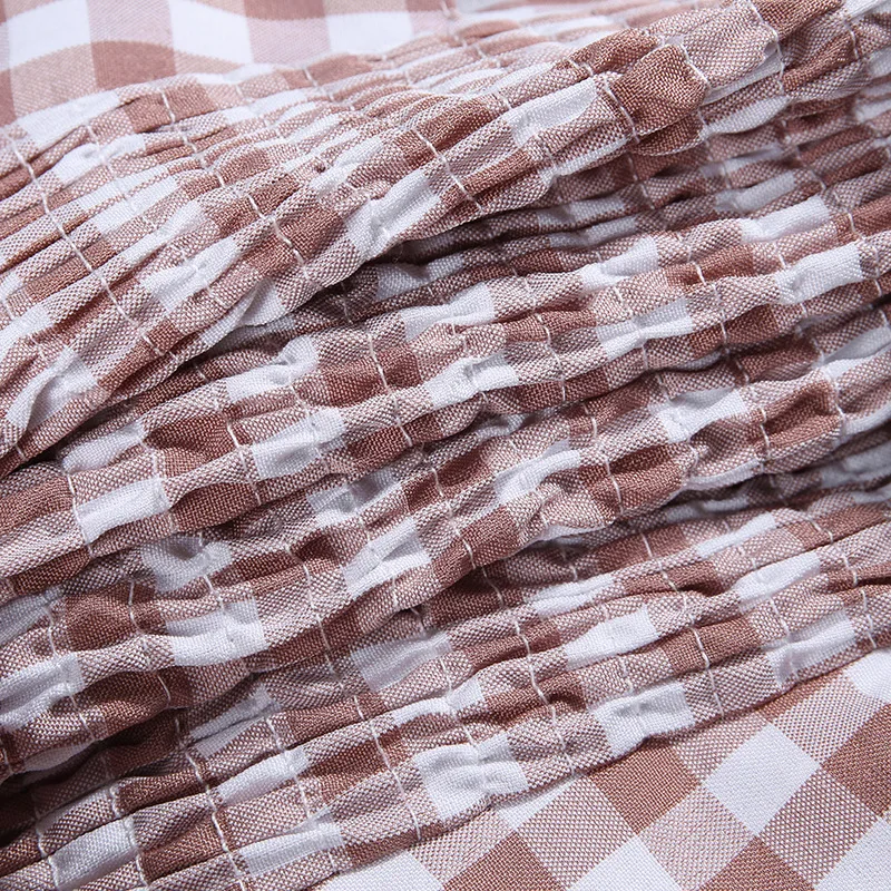Viifaa клетчатое платье с открытыми плечами рубашка галстук спереди клетчатая блузка Топ для женщин с открытыми плечами фонарь рукав сексуальные женские топы и блузки