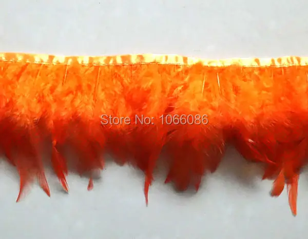 

Free Shipping 10Meters/lot Orange Rooster Hackle Feather Trims 8-13cm width Saddle Feather Ribbons Chicken Feather trimming