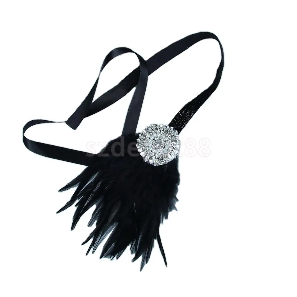 Vintage Charleston Party Feather Rhinestone Headband 1920s Great Gatsby Wedding Church Woman Bridal Hair Accessories