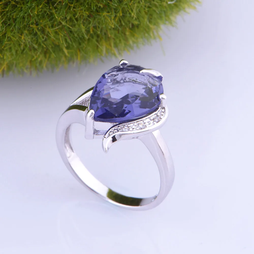 Almei мой AliExpress груша кольца с Радуга Фиолетовый капли воды Камни серебро Цветные