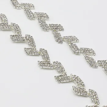

5Yards/lot Fashion Leaf Crystal Chain Trim Bridal Wedding Dress Belt Rhinestone Trim Chain Clothes Jewelry Design Accessories