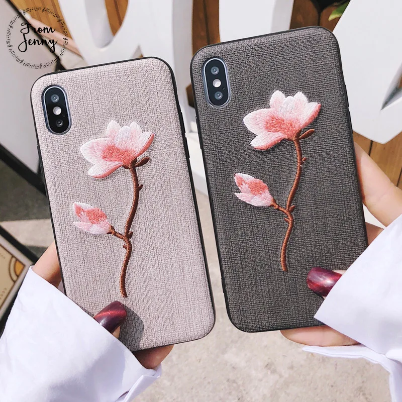 

From Jenny 2018 SS Stylish Embroidery Flower Rose Strap Case For iPhone 7 7plus 6splus 6 6s 6plus 8 8plus X Free Shipping