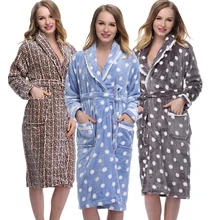 Высокое качество, зимняя теплая фланелевая одежда для сна, женские халаты с волнистыми точками, для отеля, спа, мягкий плюшевый халат, ночная рубашка, домашняя одежда, кимоно, Халат