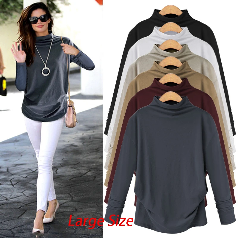 Cena Jesień Kobiet Topy Koreański Styl Moda Damska Bawełniana Bluzka Pełna Rękawem Golf Bluzka Duży Rozmiar S 6XL Kobieta Bluzka