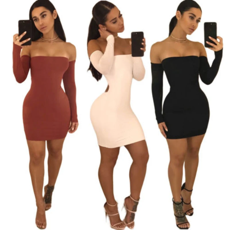 

2018 Brand New Women Summer Hollow Bandage Bodycon Night Club Party Dress Off Shoulder Backless Dress