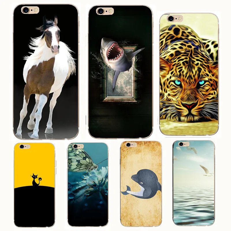Animal Funda For iPhone 7 Case Shark Panther Cartoon Back Cover X 8 Plus 6S 6 5 5S SE Silicon Phone Shell |