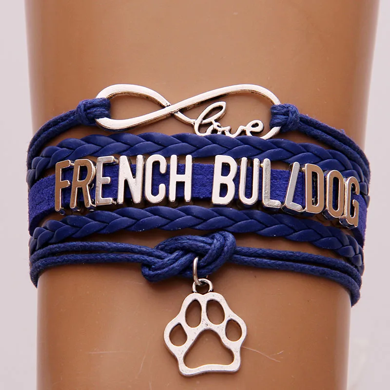 

NCRHGL Infinity love FRENCH BULLDOG bracelet bangles animal paw charm braided leather bracelets jewelry for unisex Drop Shipping