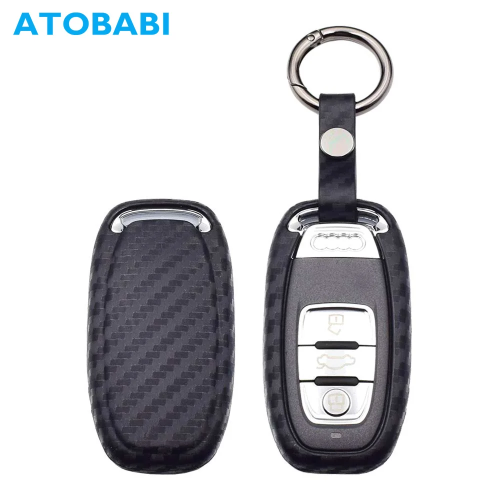 

ATOBABI Car Key Case Carbon Fiber Pattern Silicone Remote Fob Cover Keychain for Audi R8 Spyder A4 A4L A5 A6 A6L A7 A8 Q5 S5 S7