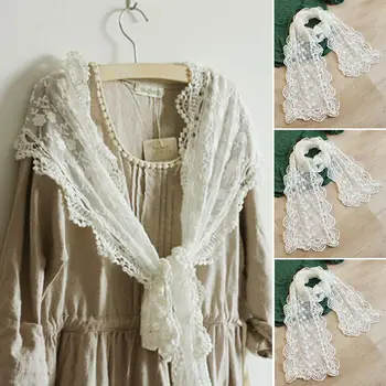 

Hirigin Fashion White Stylish Women Long Scarf Embroidery Floral Crochet Mesh Lace Trim Shawl