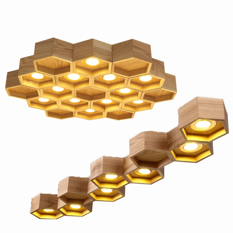  Modern led Wood Honeycomb Pendant Lamps Nordic creativehanging lights for Indoor Dining Room Home D - 32996565294