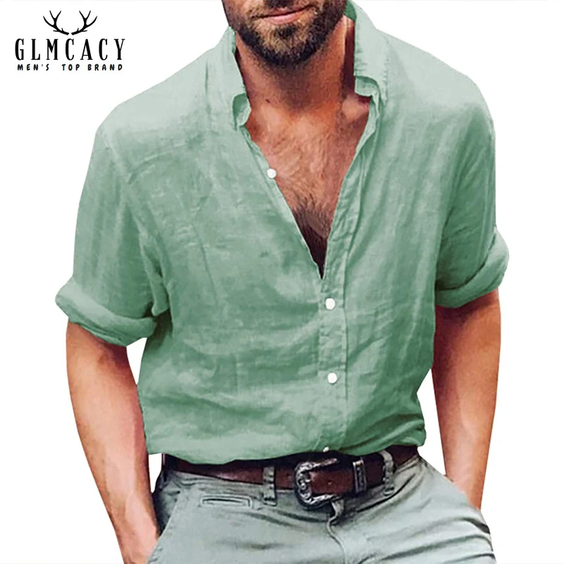 Mens Long Sleeve Henley Shirt Cotton Linen Beach Loose Fit Henleys Tops