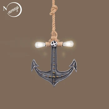 

Vintage iron painted hemp rope boat anchor hanging lamp LED E27 220V pendant Light fixture for Kitchen bedroom parlor study cafe
