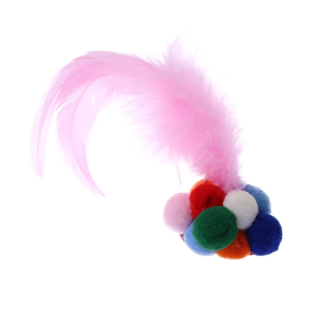 

New Pet Cat Toy Colorful Handmade Bells Feather Ball Catnip Interactive Toy