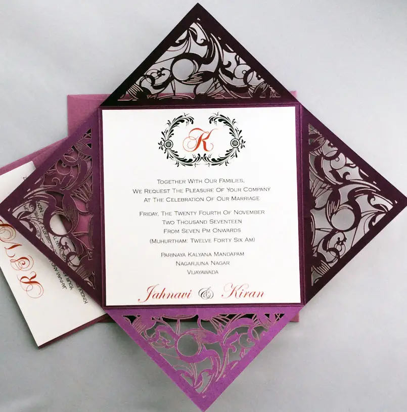  White Lace Wedding Invitation with Rustic Invitation Cards Kraft Paper Invites - set of 50 pcs - 32859995321