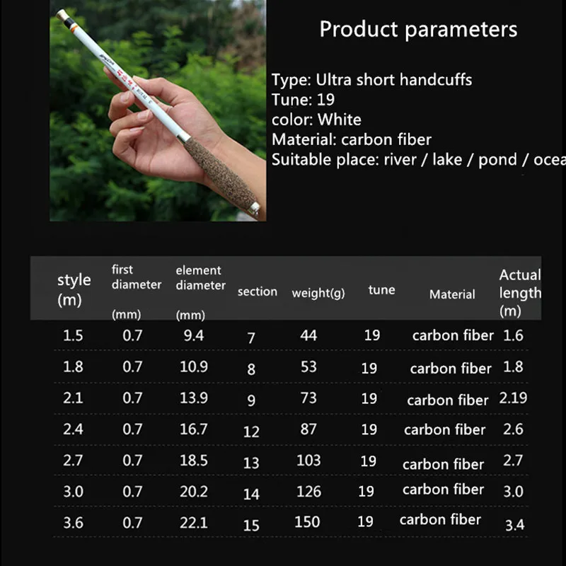 Ultra-short stream rod hand pole fishing rod super light hard carbon 19 tune adjustable portable fishing pole short section pole
