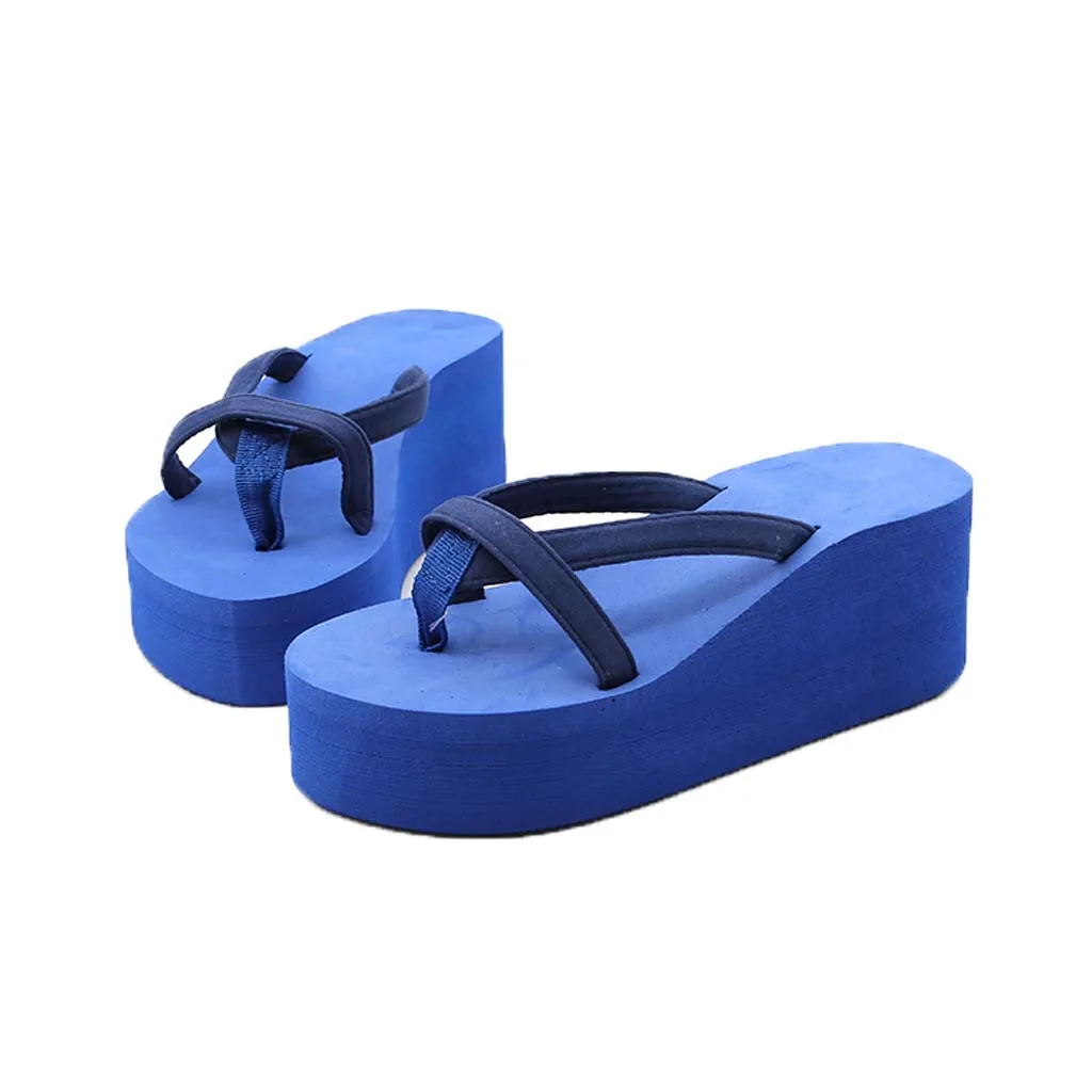 

Women's Solid Color Beach Flip-flops High-heeled Wedge With Thick-legged Sandals Female Fashion Slippers Zapatos De Mujer 30