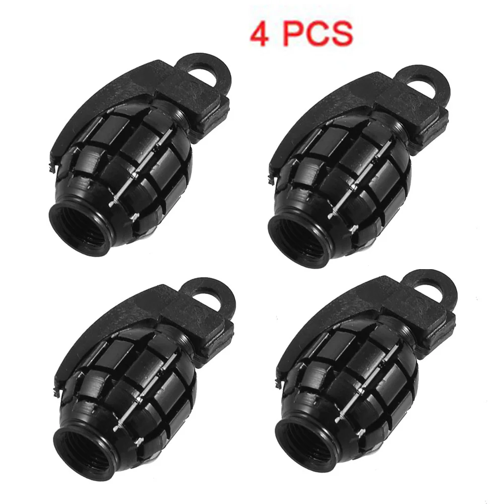 

LHLL- 4 Pcs Metal Plastic Pure Black Grenade Shape Car Tire Valve Cap