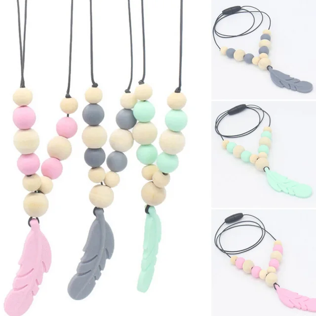 

Food Grade Silicone Teething Necklace Baby Teething Toy Silicone Beads Baby Teether Necklaces Chewing Toys Toddler baby Shower