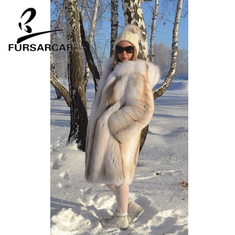 Fursarcar Новое поступление натуральным лисьим мехом пальто Для женщин Роскошные с