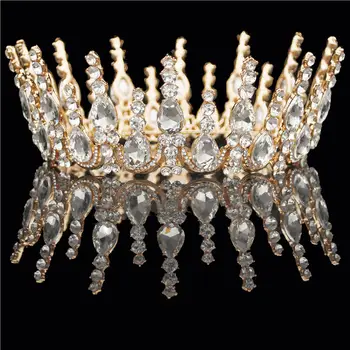

Multicolored Crystal Round Tiaras Wedding Crown Bridal Headdress Rhinestone Diadem Head Jewelry Hair Accessories
