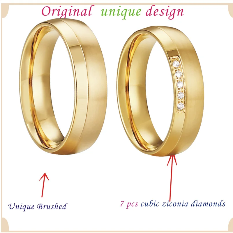 Classic Rounded Comfort fit Engagement Wedding Band couple Rings New Design Gold Color Men`s women`s rings Alliance anel (2)