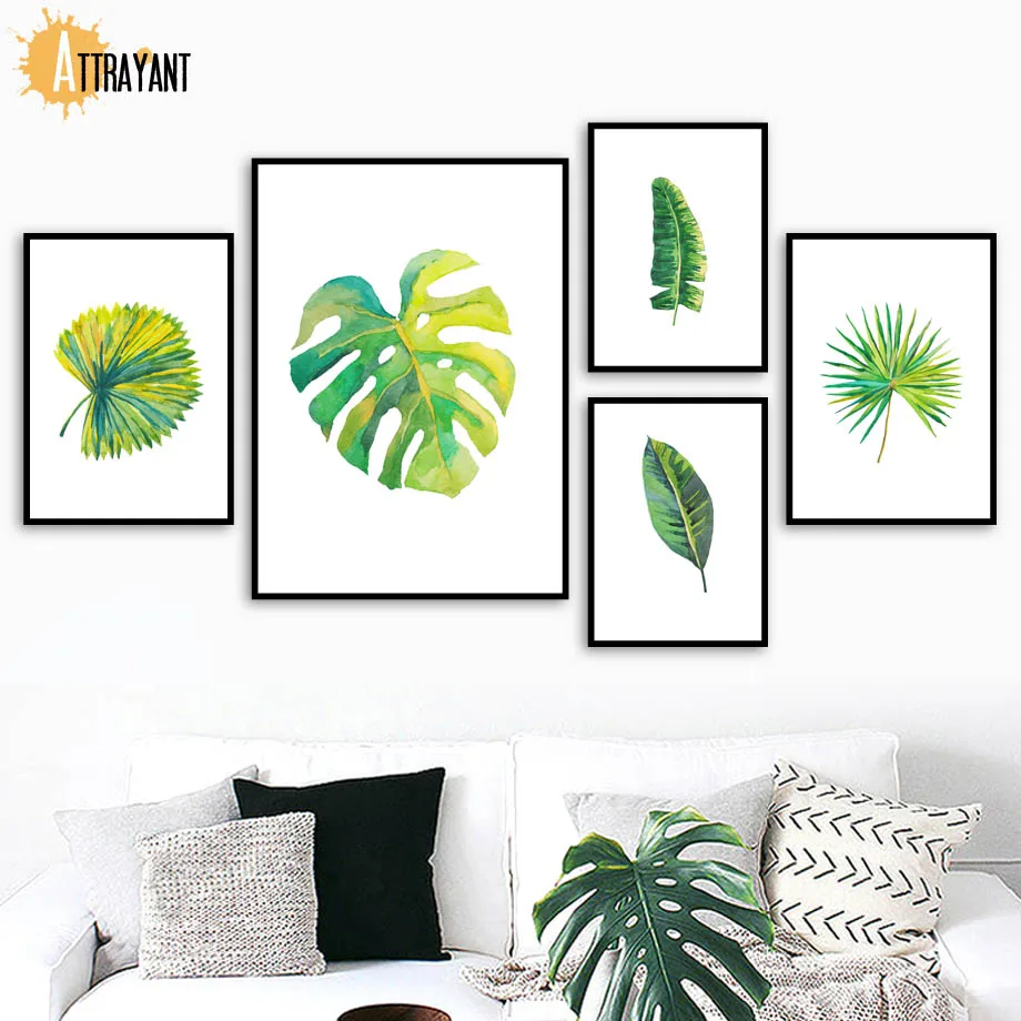 

Watercolor Tropic Monstera Banana Leaf Wall Art Canvas Painting Nordic Posters And Prints Wall Pictures For Living Room Decor