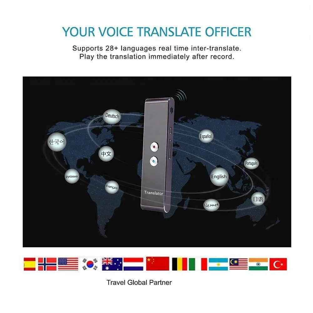 Diyeeni Translator Bluetooth Wireless Connection Portable Reconnaissance Intelligente de la Voix Traducteur Vocal bidirectionnel et Multi-Langue en Temps réel pour Les réunions de Voyage 
