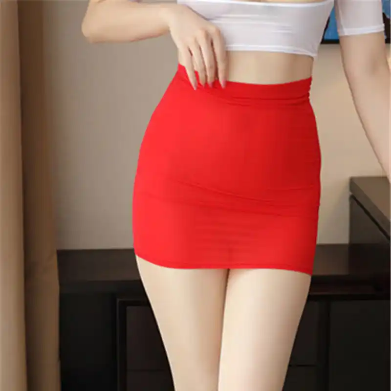 High Cut Tight Pencil Cute Skirt Ice Silk Smooth See T