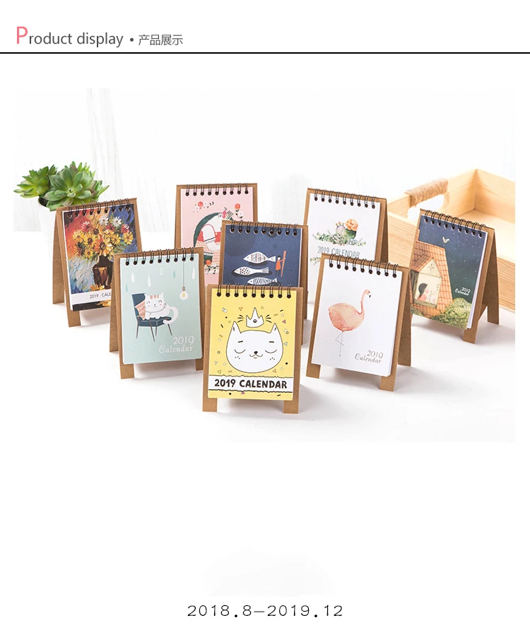 Free shipping Cartoon 2019 notebook desk calendar desktop calendar lunar calendar desktop style cute diy calendar plan book (18)