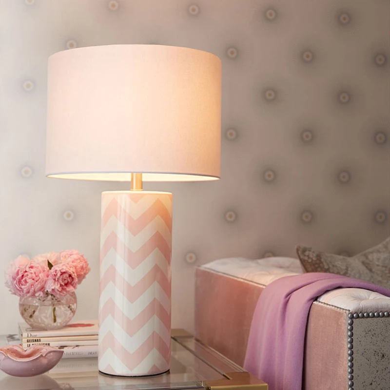 Simple Blue Golden Pink Wave Stripes Round Ceramic Table Lamp Art Simple Blue Golden Pink Wave Stripes Round Ceramic Table Lamp Art Soft Loading For Bedside Living Room In Led Lamps From