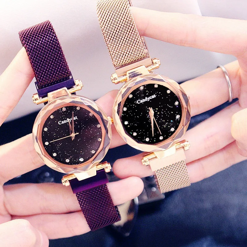 

2019 Luxury Rose Gold Women Starry Sky Watches Fashion Casual Jewelry Diamond Female Wristwatch Magnetic Mesh Clock Dropshipping