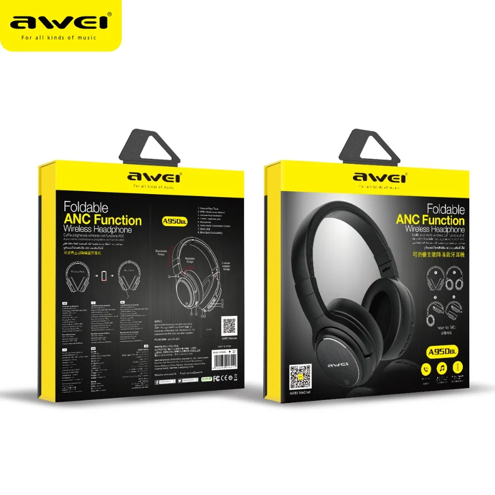 Беспроводные Наушники AWEI A950BL bluetooth ANC шумоподавляющие стереонаушники с