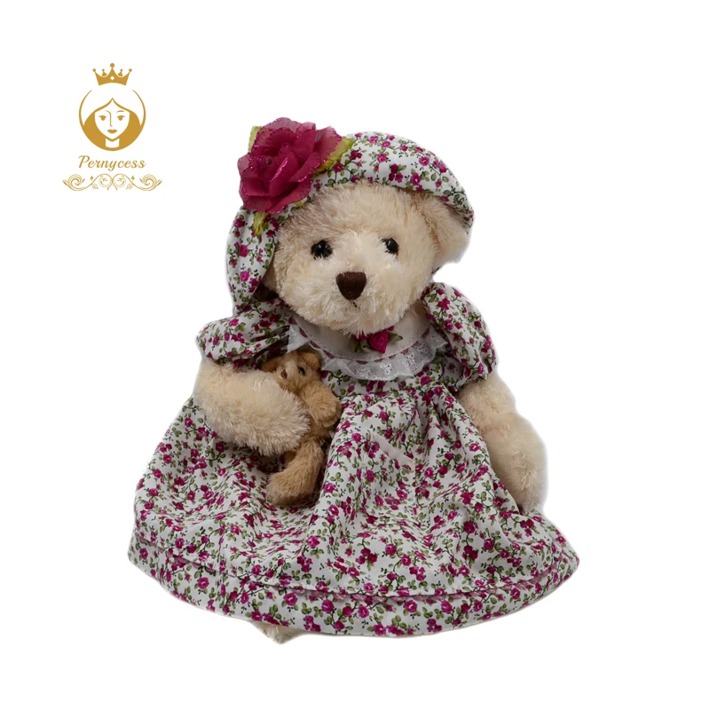 1 шт. 40 см милое платье плюшевый мишка плюшевая кукла милое платье с цветочным рисунком плюшевый мишка плюшевая мягкая игрушка для ребенка, удобная кукла для сна