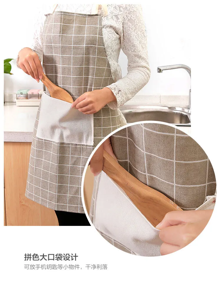 New Hot 1Pcs Plaids Striped Cotton Linen Apron Woman Adult Bibs Home Cooking Baking Coffee Shop Restaurant Cleaning Kitchen