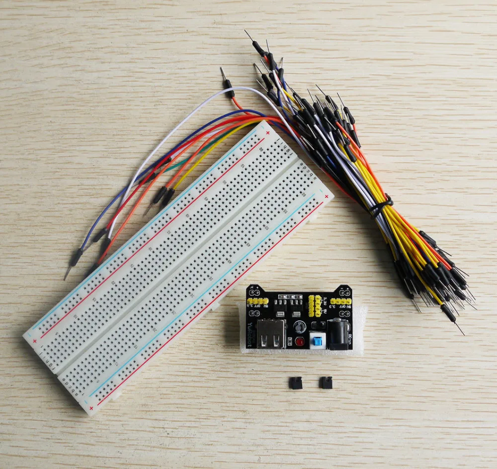 

MB102 830 Point Breadboard Board+3.3V 5V Power Supply Module+65PCS Jumper cables