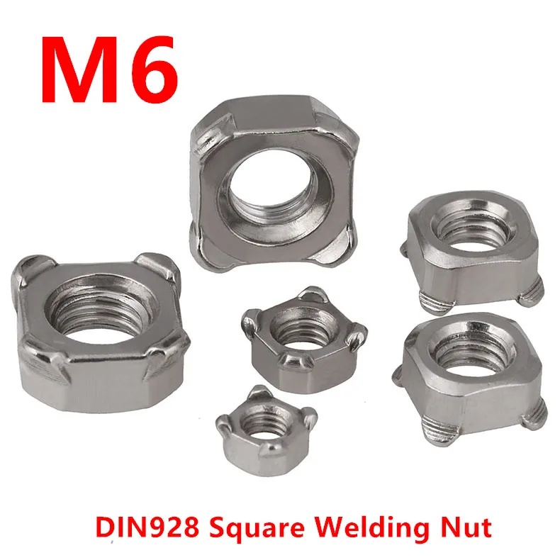 100pcs 304 Stainless Steel Gb13680 Din928 M6 Square Weld Nuts Four 100pcs 304 Stainless Steel Gb13680 Din928 M6 Square Weld Nuts Four