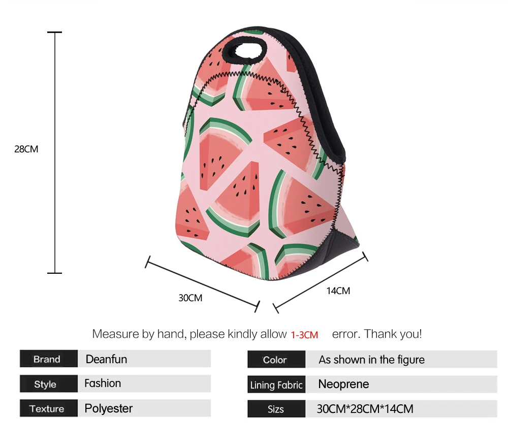 Deanfun 3D печатных арбуз узор неопрен новая мода женщин портативный Пикник Ланч сумки еды 73037