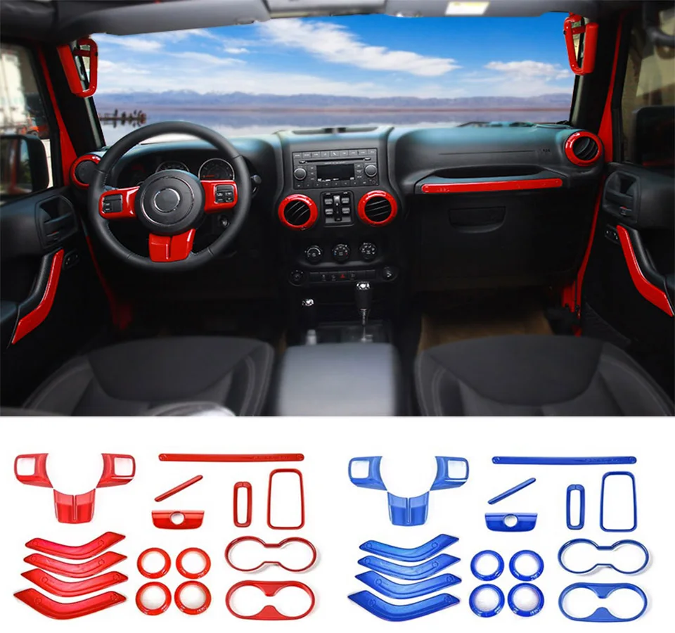 SHINEKA Interior Mouldings For Jeep Wrangler JK 2011+ 4 Doors 18Pcs ABS Interior Decoration Stickers Kit For Jeep Wrangler JK   
