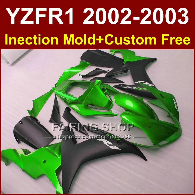 Green black body repair parts for YAMAHA  YZFR1 2002 2003  fairings yzf r1 YZF1000 02 03 bodyworks aftermarket+7gifts