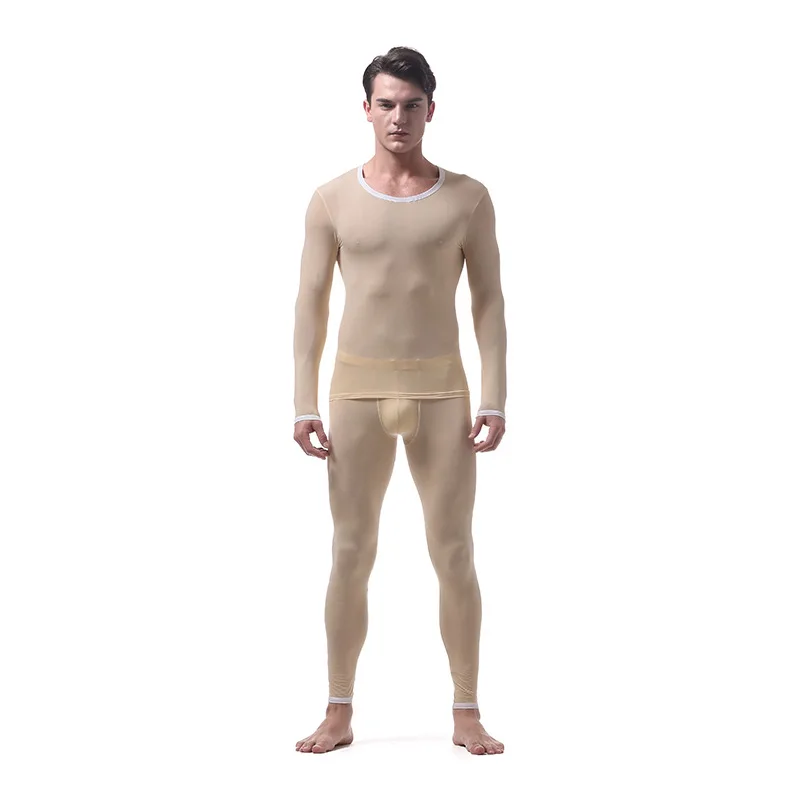 best long johns Ultra-thin Ice Silk Soft Fabric Men's Underwear Sets Translucent Breathable U Pouch Bag Design Sexy Long Johns(for A Suits) fleece long johns