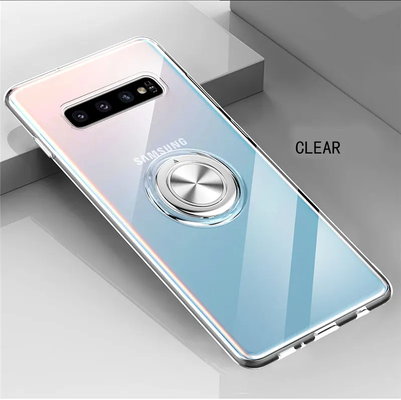 Для samsung Galaxy S10 5G S10 S9 S8 Plus Note 9 Note 8 A7 A9 S10e M20 M30 Примечание 10 чехол крышка Мягкий силиконовый чехол с кольцом держатель - Цвет: Transparent