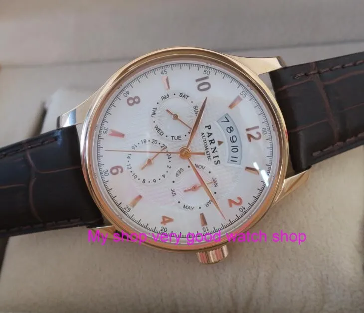  42MM PARNIS 26 jewels Japanese 9100 automatic Self-Wind Mechanical watches white dial Sapphire Crys