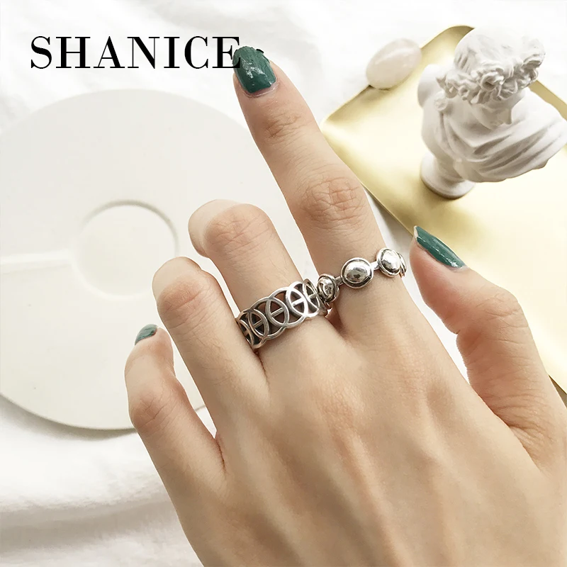 

Shanice Round Pies S925 Sterling Silver Fashion Personality Retro Old Chain Thai Silver Open Ring Adjustable Punk Street