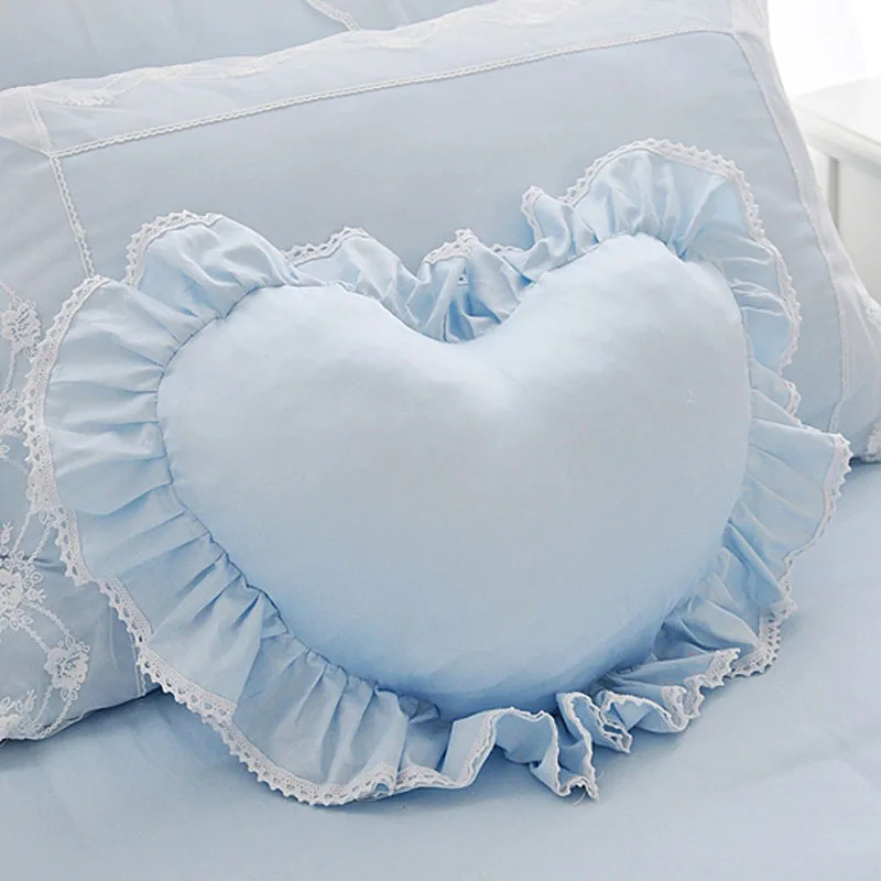 Light blue pink purple white green grey 100 cotton Heart shape cushion