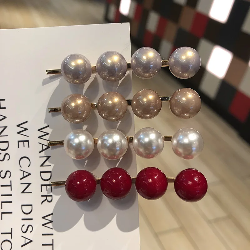

Fashion Candy Color Big Pearl Hair Clip Snap Hair Barrette Stick Hairpin Hair Styling Accessories For Women Girls