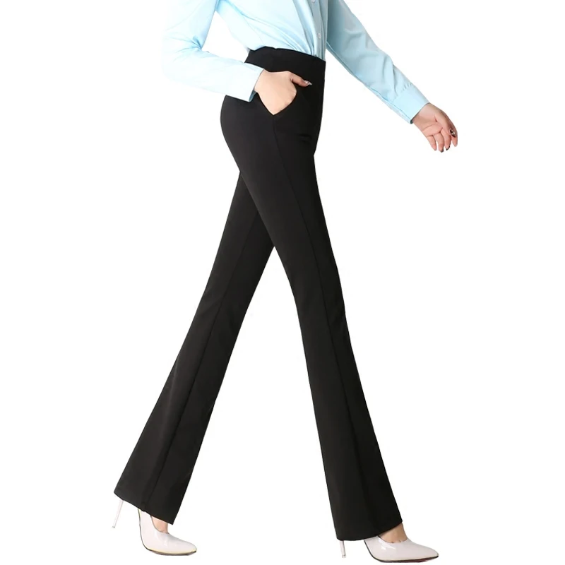 Женская мода весна осень высокая Талия клеш колокол низ брюки Дамская рабочая одежда повседневные брюки черные длинные брюки микро-брюки
